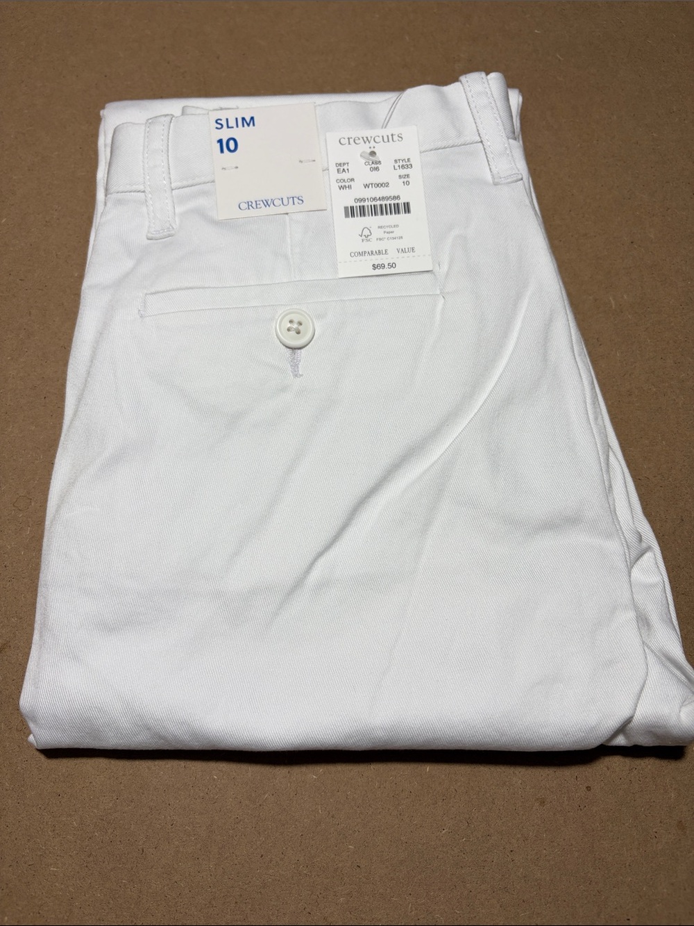 J Crew Factory Boys Slim Pants in Flex Chino -  White